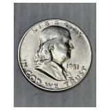 1951 D  Franklin Silver Half Dollar