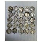 25 Mercury Silver Dimes