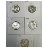 5 Silver Washington Quarters