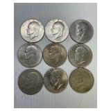 9 Large Ike bicentennial Dollar Coins