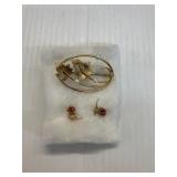 Krementz Brooch Pin and Earrings