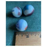 3 Blue-Brown-White Swirling Marble Shooters 1"