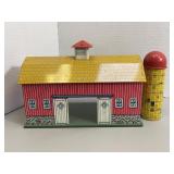 Vintage 1950s Small Tin Barn & Silo Toy