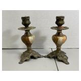Set of 2 Marble / Brass Candle Sticks