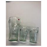 3 Green Coke Glasses 1@16.75 oz 2 @6oz
