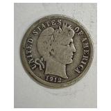 1912 D Barber Silver Dime