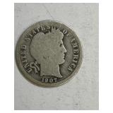 1907 Barber Silver Dime