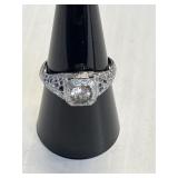 Square mount round cz Ring
