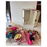 Red Doll Case with Barbie Dolls and Clothing Lot