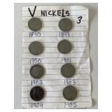 V-Nickels 1890, 1899, 1900,1901-05