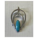 Silver Turquoise Pendant Marked 925