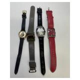 4 quartz watches w/leather bands work