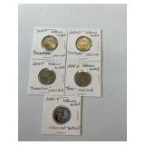 5 Early 2000s Colorized Jefferson Nickels BU