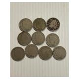 10-V Nickel Lot 1891-1912