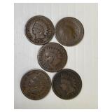 5 different date indian cents