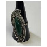 Green Stone Silver Ring Size 8 Unmarked