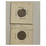 1865, 1867 CN 3 cent pcs x2