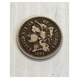 1881 3 cent pc c/n
