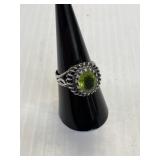 Green Peridot Silver Ring Size 6 1/4 Unmarked