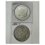 1884-O, 1899-O Morgan Silver Dollars x2