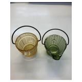 Green and Amber Depression Glass Ashtrays