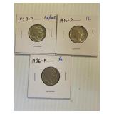 1916, 1936, 1937 Buffalo Nickels High Grade x3