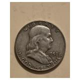 1958 D BU Prooflike Franklin Silver Half Dollar