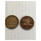 1857 & 1858 Flying Eagle Cents x2