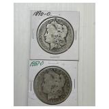 1887-O, 1890-O Morgan Silver Dollars x2