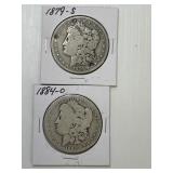 1879-S, 1884- Morgan Silver Dollars x2