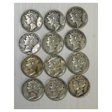 12 Silver mercury Dimes