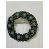 Turquise Brooch Marked Silver Mexico