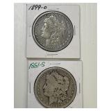 1881-S, 1899-O Morgan Silver Dollars x2