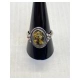 Amber Silver Ring Size 8 1/2 Marked Sterling SL