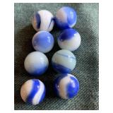 8 Blue & White ribbon & swirled marbles 5/8"