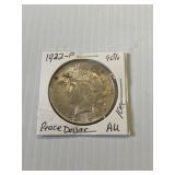 1922P Peace Dollar AU 90% Silver