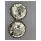 2-1944 D Philippines 20 Cent Silver Coins
