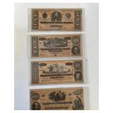 4 Civil War era Confederate notes facsimiles print