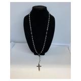 Rosary With Silver Cross Marked Sterling
