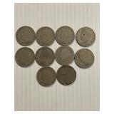 10-V Nickels Lot 1892-1911