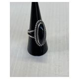 Black Onyx Silver Ring Size 6 1/2 Marked Sterling