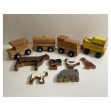 Vintage Wooden Train and Wooden Animals Lot