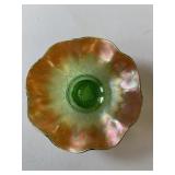 VINTAGE GREEN NORTH WOOD CARNIVAL GLASS BOWL