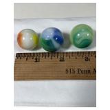 3 Shooter Glas Marbles Egg Yolk 1" Oxblood/Blue Gr
