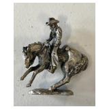 VINTAGE PEWTER COWBOY ON BUCKING HORSE