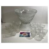 Vintage Wexford Glass Punch Bowl & Cup Set in Box