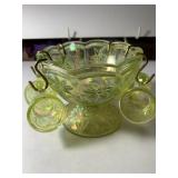 Antique Vaseline Glass Miniature Punch Bowl Set