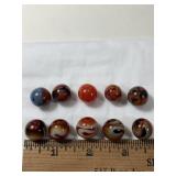 10 Mixed Red Glass Marbles 1/2"-5/8"