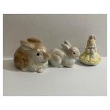 LOT OF 3 VINTAGE CERAMIC RABBIT FIGURINES
