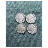 4 Buffalo Head Nickels 1934,1935,1936,1937